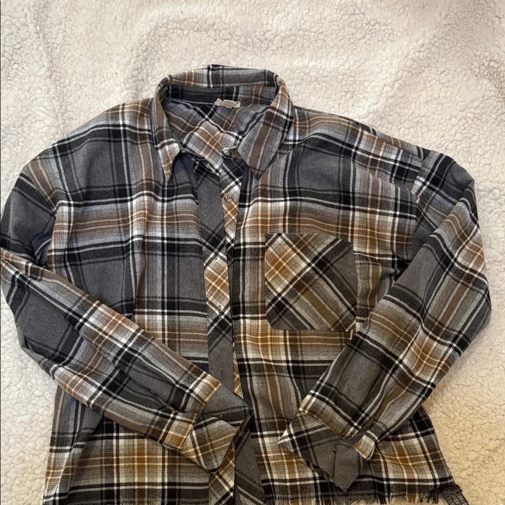 Gray and Brown Plaid Shirt